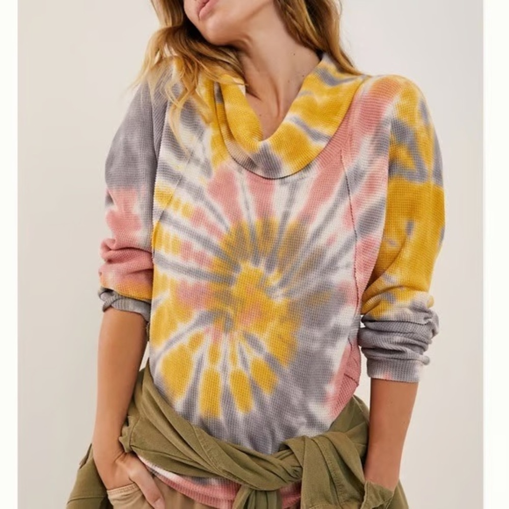 Anthropologie Pilcro Angie Tie Dye Cowl Neck Thermal Top